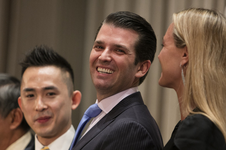 Donald Jr. and Joo Kim Tiah attend a ribbon-cutting ceremony in February. (Rafal Gerszak for The Washington Post)  