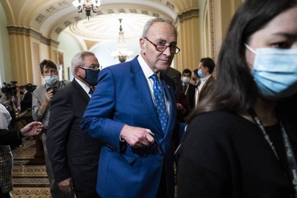Senate Majority Leader Chuck Schumer, D-N.Y., departs after a weekly press conference. (Jabin Botsford/The Washington Post)