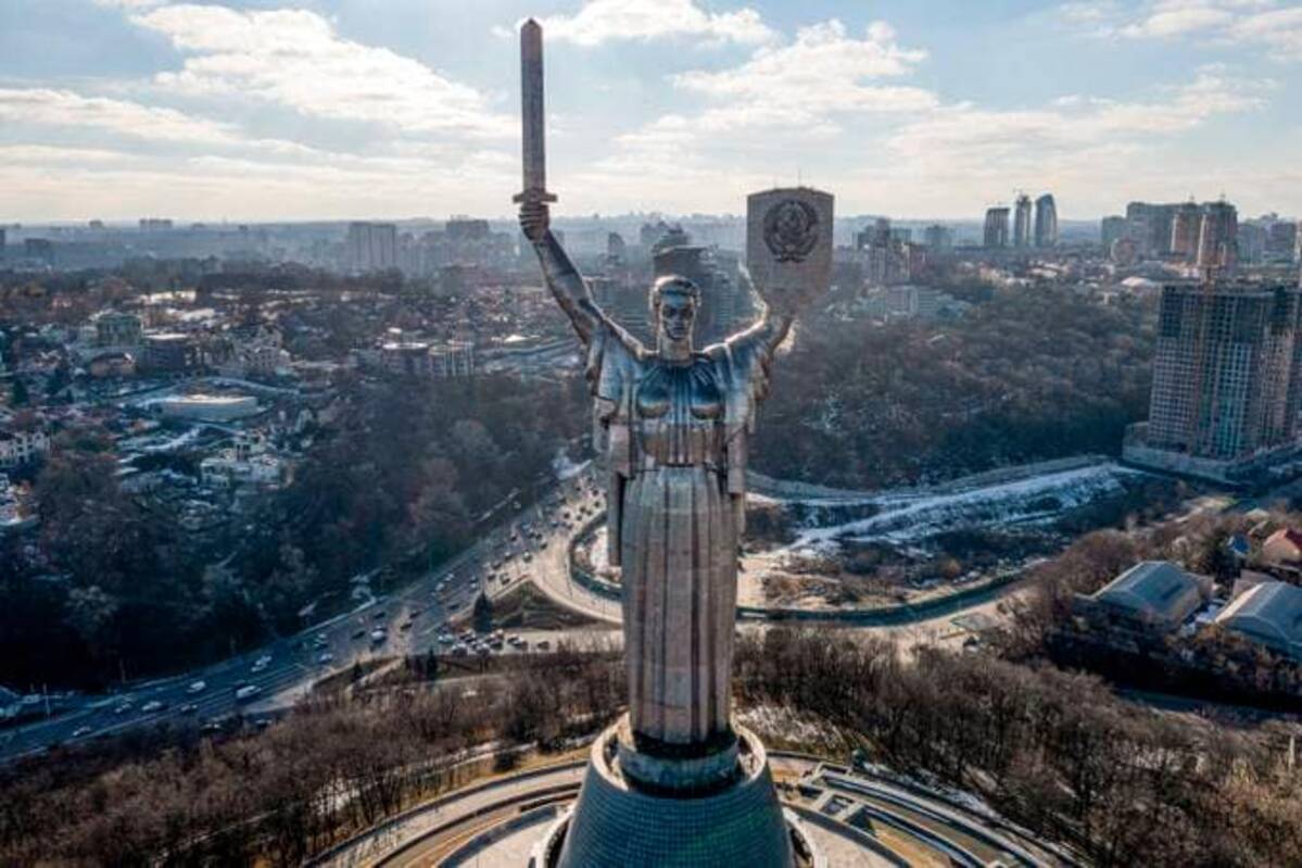 A view of Ukraine's the Motherland Monument in Kyiv on Sunday, Feb. 13. (Efrem Lukatsky/AP)