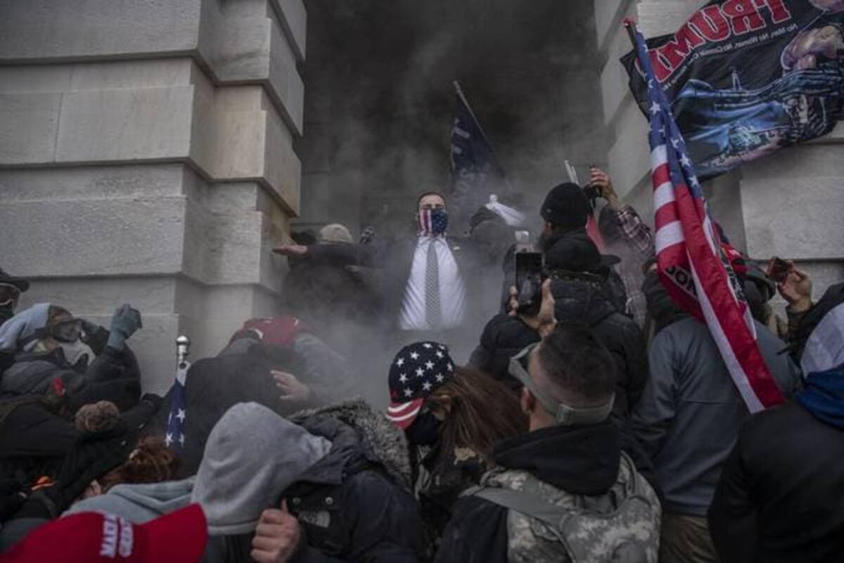 Demonstrators attempt to breach the U.S. Capitol on Jan. 6, 2021.&nbsp;