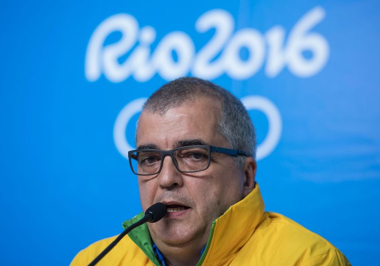 Olympic Games Communications Director Mario Andrada&nbsp;has been the face of calamity in RIo.&nbsp;(John MacDougall/AFP/Getty Images)</p>  