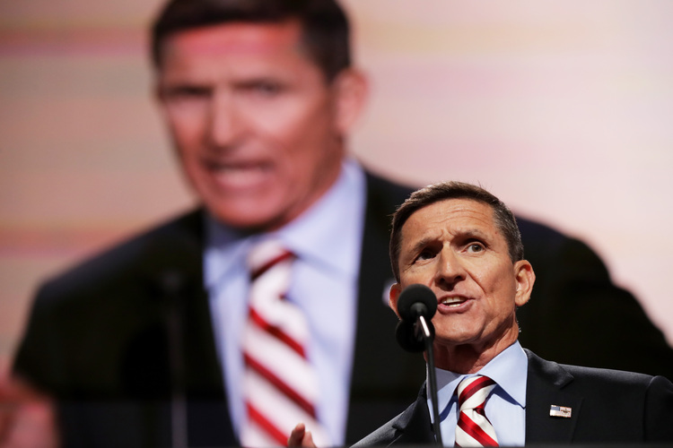 Michael Flynn speaks at the RNC. (Chip Somodevilla/Getty Images)</p>  