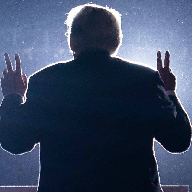 Former president Donald Trump speaks to supporters during a rally at the Iowa State Fairgrounds on Oct. 9, 2021, in Des Moines, Iowa. (Jabin Botsford/The Washington Post)