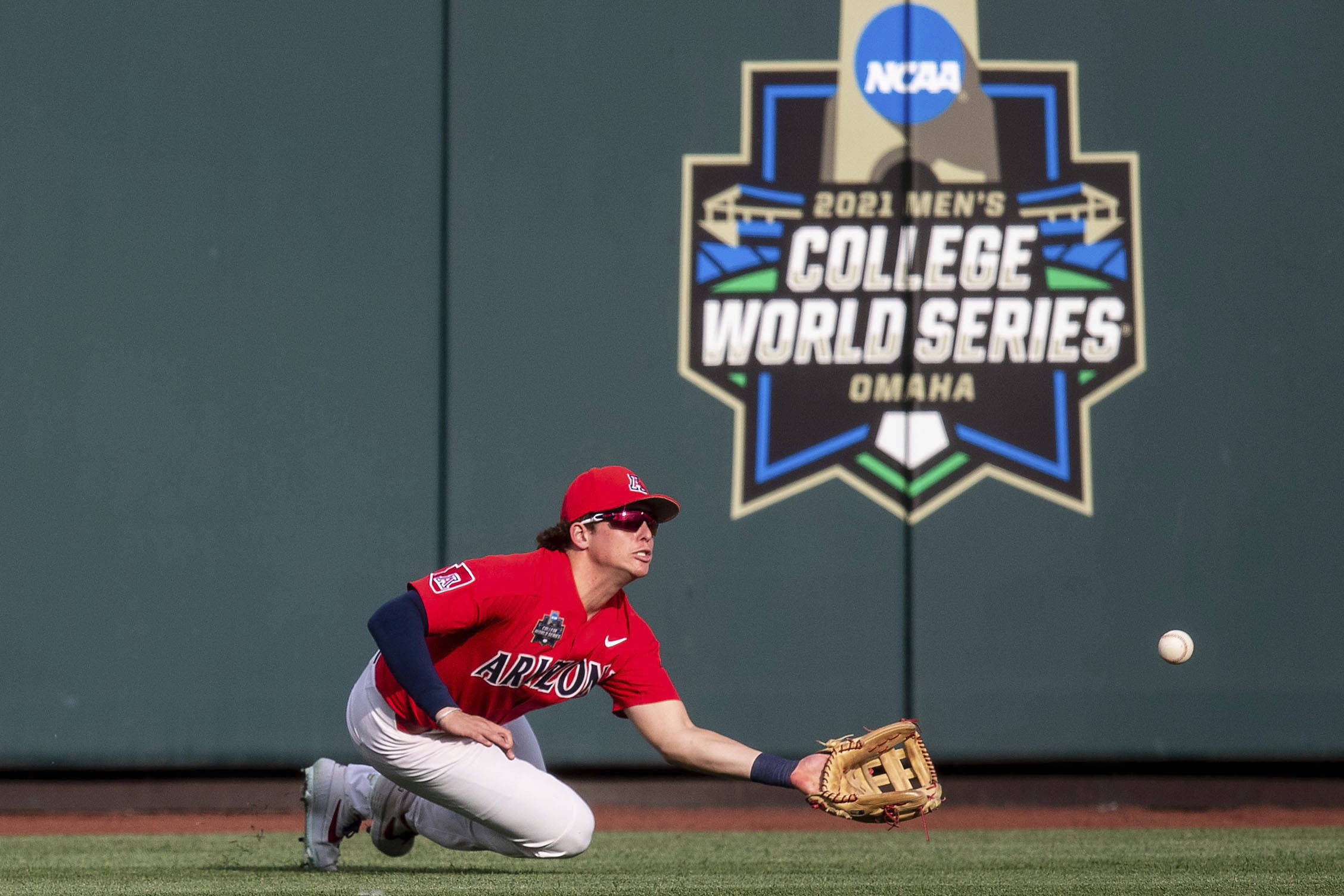 Arizona's Tyler Casagrande at the College World Series on Saturday in Omaha (Photo by Chris Machian/Omaha World-Herald via AP)