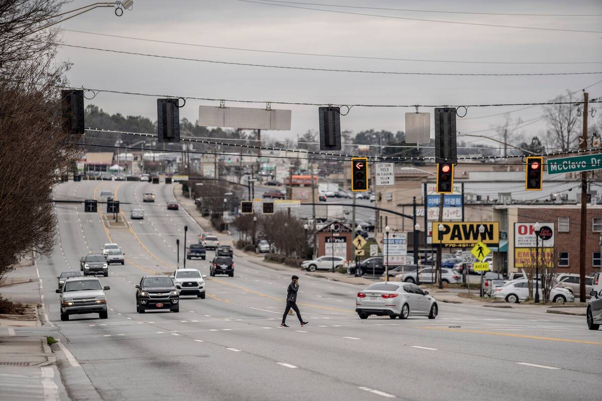 A view of Buford Highway in Doraville, Georgia, a majority Latinx town northeast of Atlanta, on Jan. 30, 2021. (Andrea Morales for The Washington Post)
