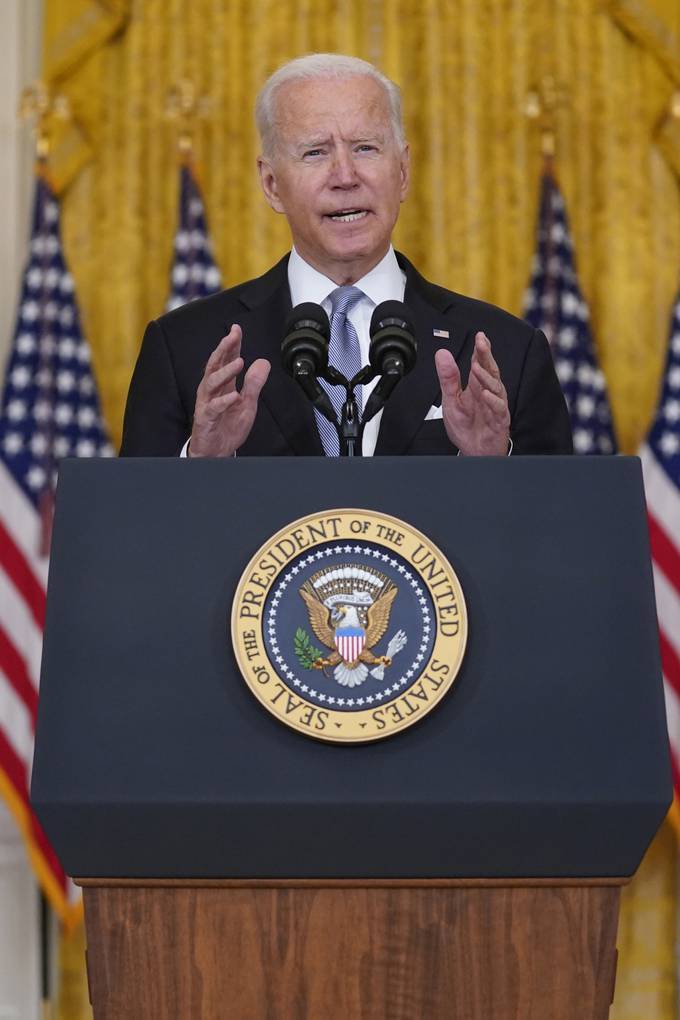 President Biden speaks about Afghanistan from the East Room of the White House on Aug. 16. (Evan Vucci/AP)