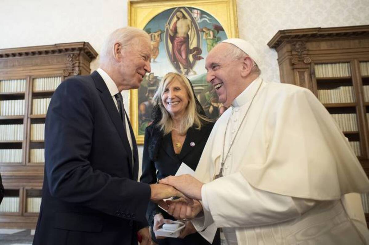Pope Francis meets with President Biden during an audience at the Apostolic Palace on October 29, 2021 in Vatican City, Vatican.