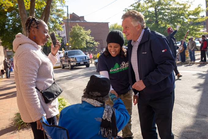 Terry McAuliffe campaigns in October. (Parker Michels-Boyce for The Washington Post)