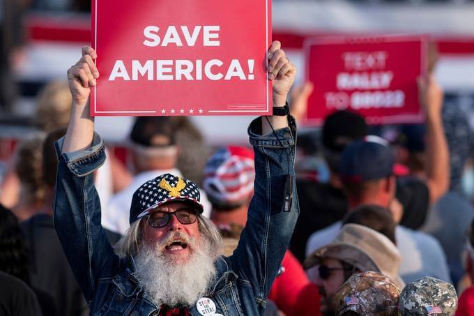 Supporters of former president Donald Trump attend his first post-presidency campaign rally at the Lorain County Fairgrounds in Wellington, Ohio, over the weekend. (Gaelen Morse/Reuters)