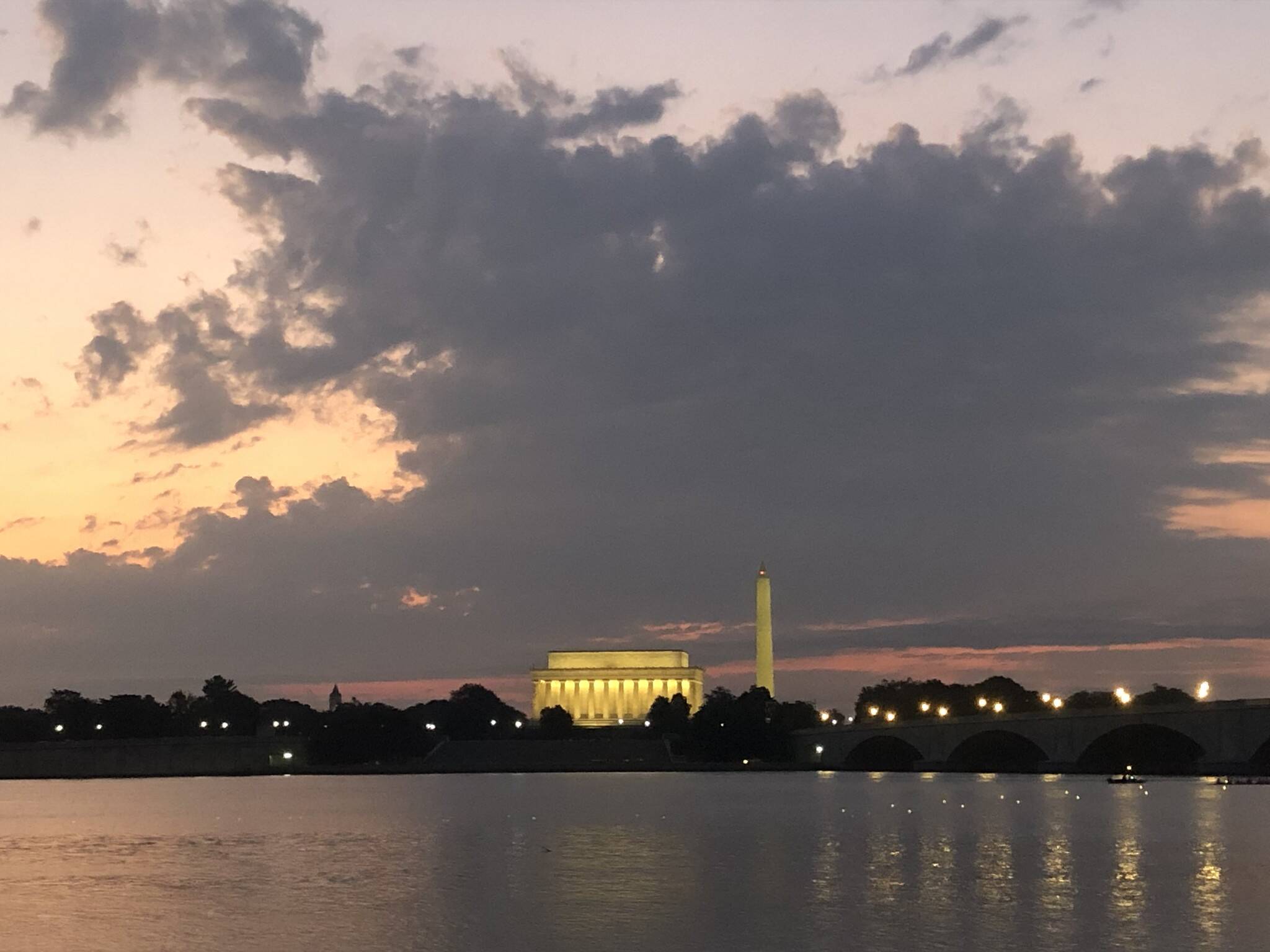 Impressive clouds Wednesday over the Potomac River and D.C. at dawn, viewed from the Mount Vernon Trail. (Jeannie in D.C./Flickr)