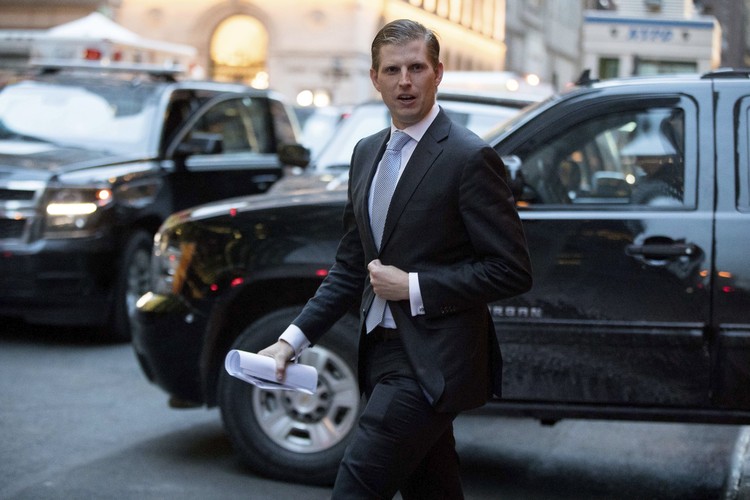 Eric Trump departs Trump Tower last week. (Andrew Harnik/AP)</p>  
