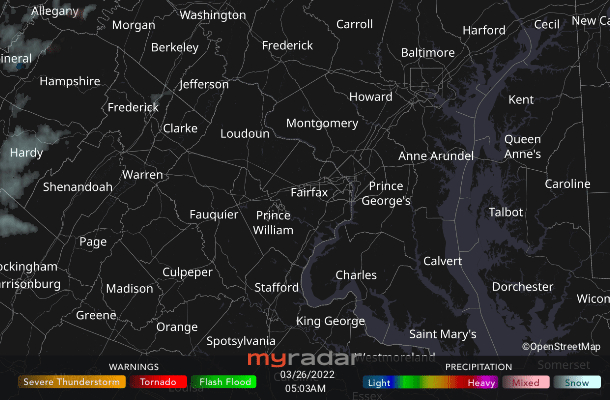Radar courtesy MyRadar | © OpenStreetMap contributors