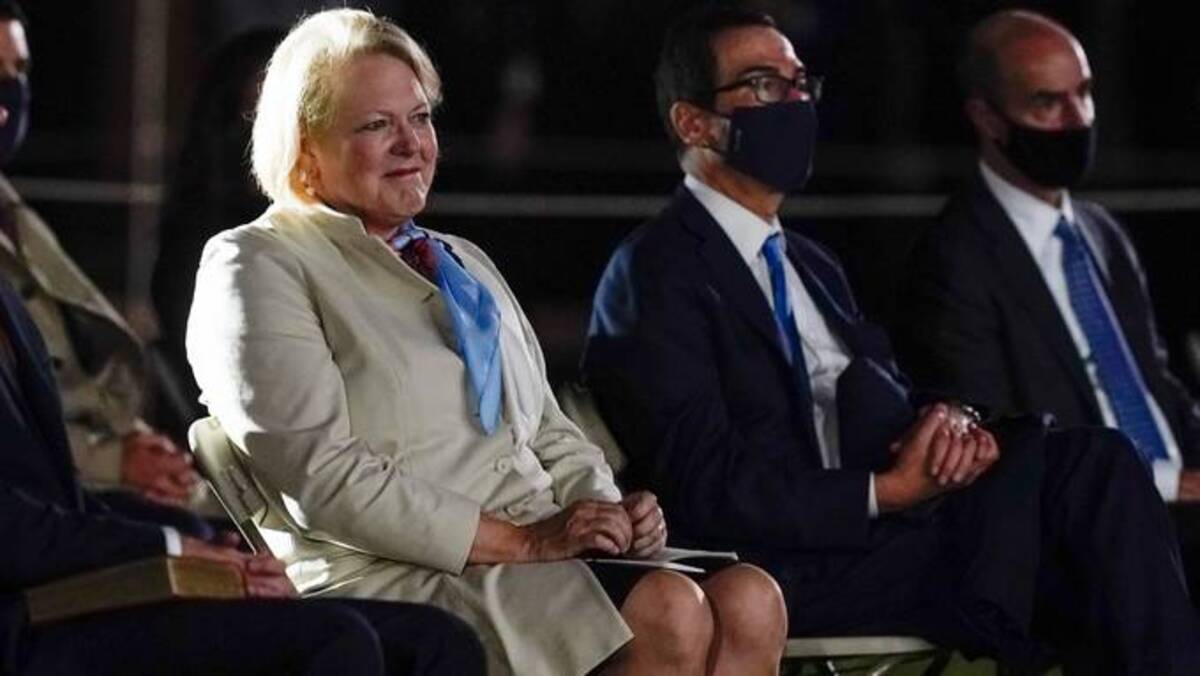 Virginia "Ginni" Thomas, wife of Supreme Court Justice Clarence Thomas, arrives to watch Amy Coney Barrett take the constitutional oath on the South Lawn of the White House on Oct. 26, 2020. (Patrick Semansky/AP)