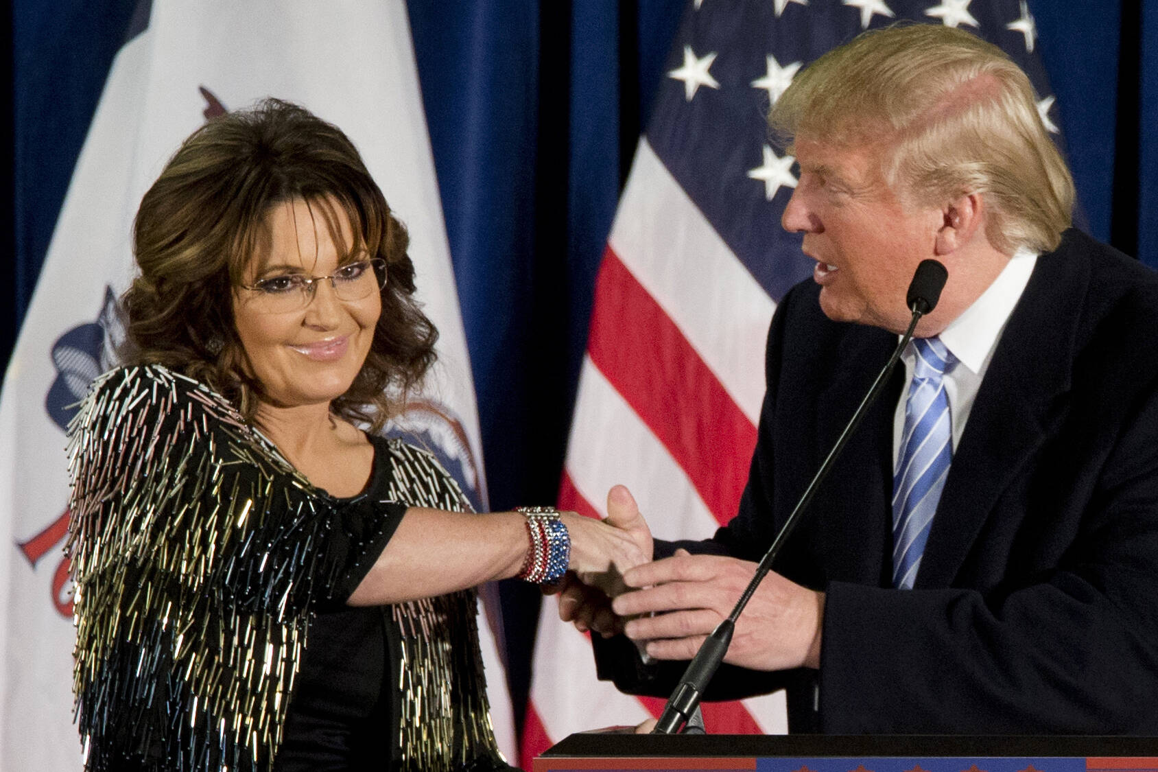 Sarah Palin and Donald Trump in 2016. (Mary Altaffer/AP)