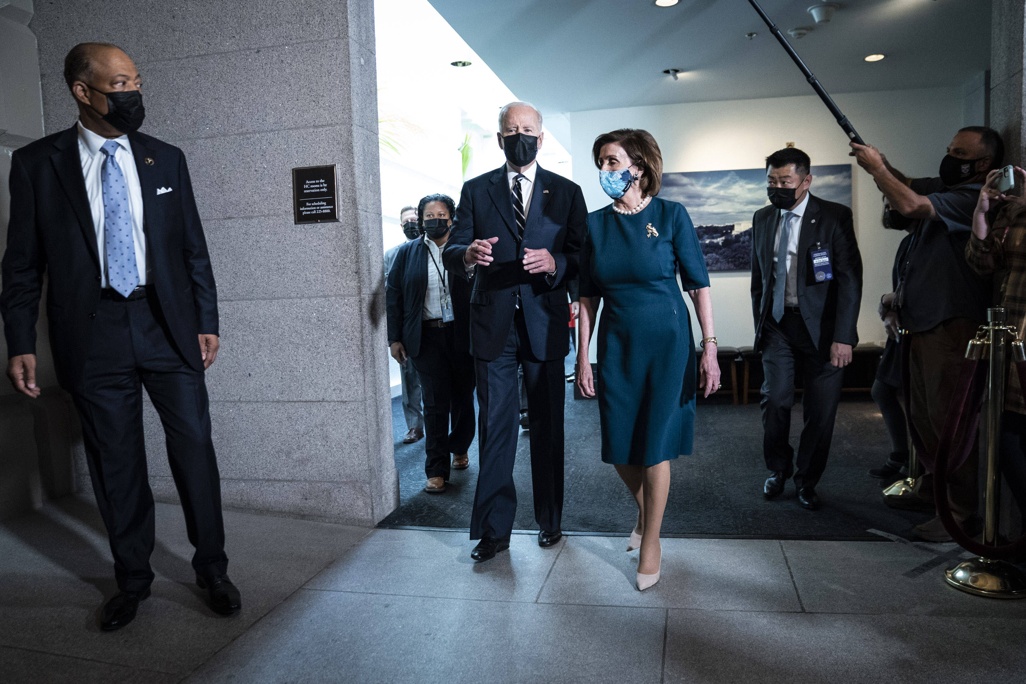 President Biden and Speaker Nancy Pelosi (D-Calif.) on Capitol Hill on Wednesday. (Jabin Botsford/The Washington Post)
