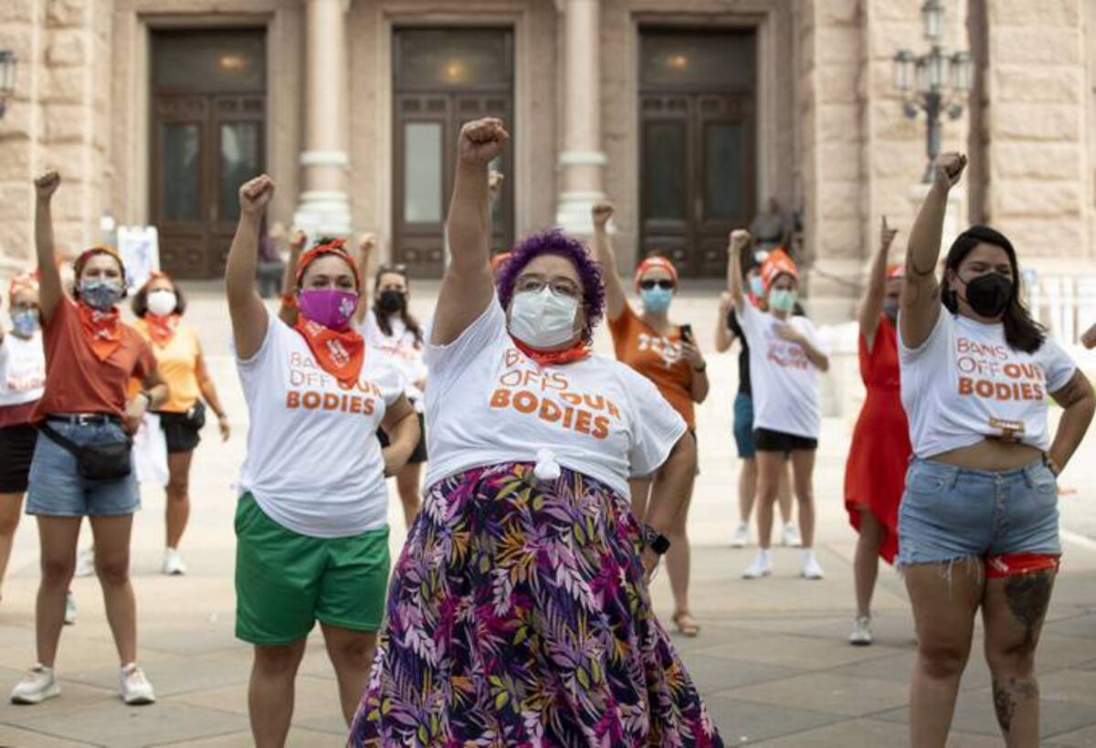 Protesters organize against the six-week abortion ban at the Texas Capitol in Austin, Texas. (Jay Janner/Austin American-Statesman)