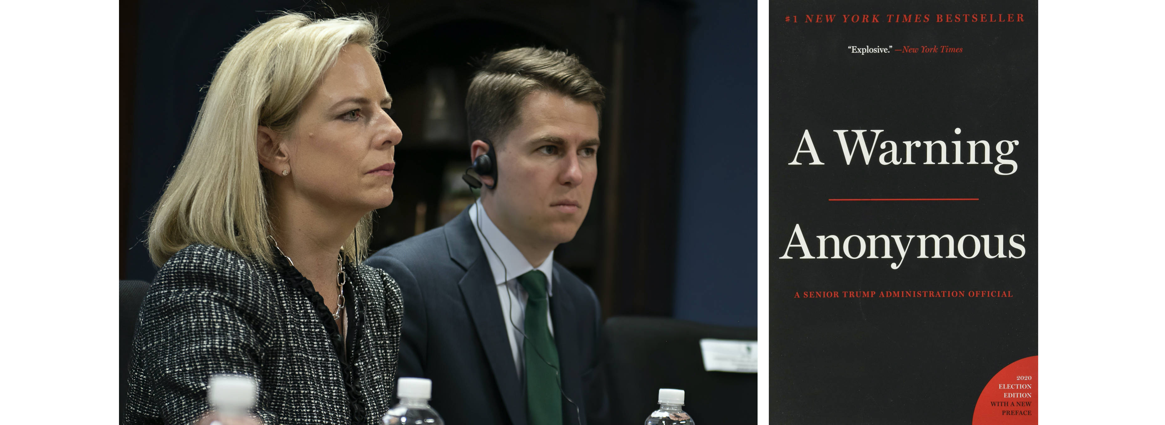 Then-Secretary of Homeland Security Kirstjen Nielsen, left, and then-Department of Homeland Security chief of staff Miles Taylor, formerly known as Anonymous. (Tim Godbee/Department of Homeland Security via AP). 
