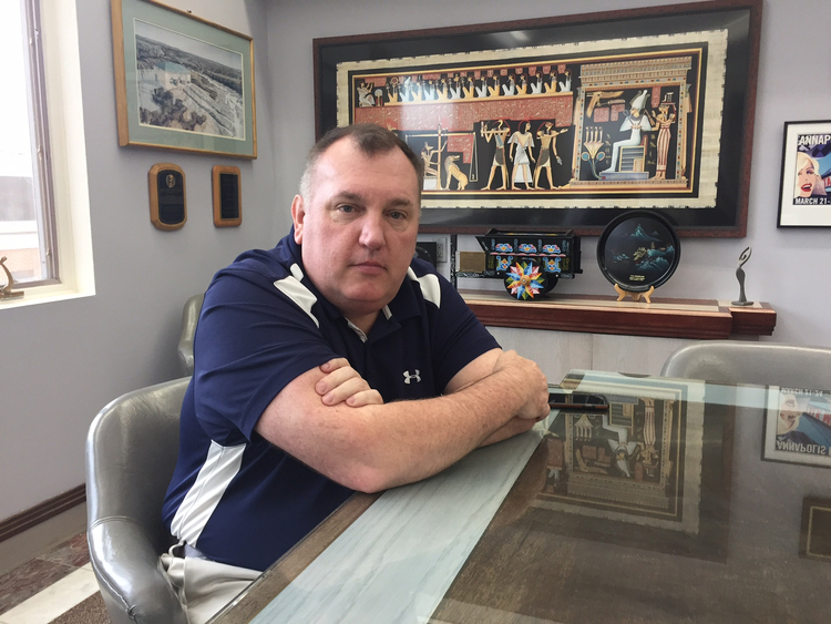 Kelley Rogers, president of Strategic Campaign Group, at his office in Annapolis yesterday after it was searched by FBI agents. (Josh Hicks/The Washington Post)</p>