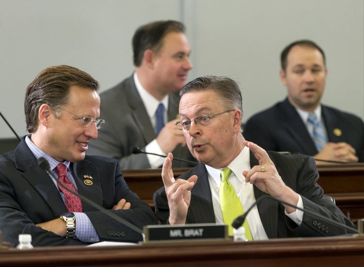 House Budget Committee members press ahead with a 10-year budget plan that cuts federal health care programs. (AP/J. Scott Applewhite)</p>