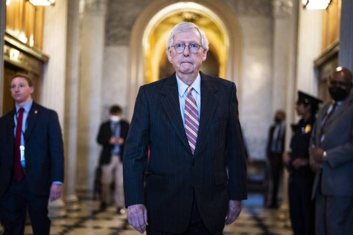 Senate Minority Leader Mitch McConnell (R-Ky.) walks to a lunch on Capitol Hill on Thursday. (Jabin Botsford/The Washington Post)