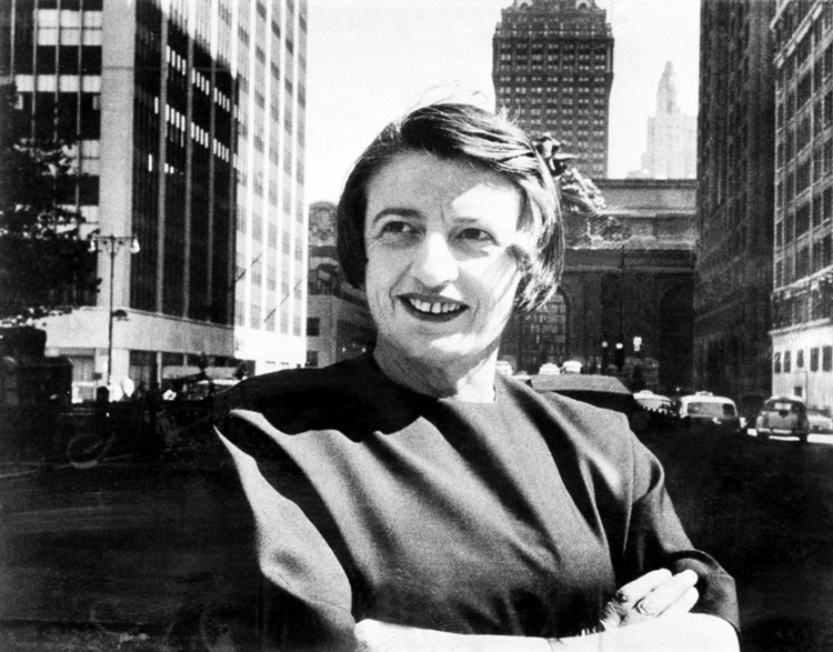 Ayn Rand, the Russian-born American novelist, is seen in Manhattan in 1962. That's Grand Central station behind her. (AP)</p>  