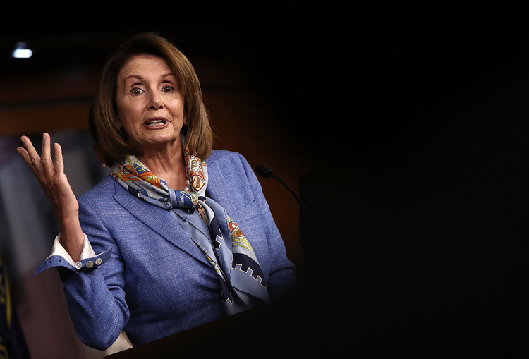 House Democratic Leader Nancy Pelosi speaks yesterday&nbsp;during a press conference at the Capitol.&nbsp;(Win McNamee/Getty Images)</p>  