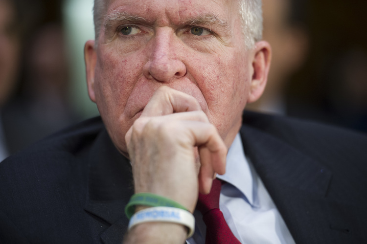 Then-CIA Director John Brennan testifies before the Senate Intelligence Committee in January. (Cliff Owen/AP)</p>  