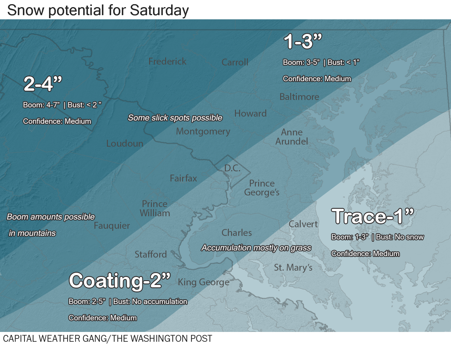 Predicted snowfall Saturday. (CWG)