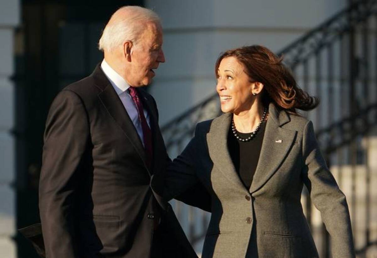 President Biden and Vice President Harris arrive during a signing ceremony for the infrastructure bill. (MANDEL NGAN / AFP)&nbsp;