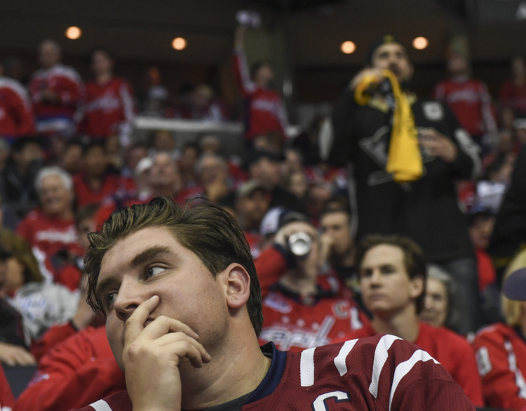Washington Capitals fan Aaron Foster reacts as his team blows it.&nbsp;They're like Lucy with the football! (Toni L. Sandys/The Washington Post)</p>  