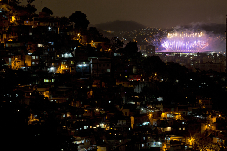 Fireworks explode over the Maracana stadium during the closing ceremony in Rio.&nbsp;(AP/Leo Correa)</p>  