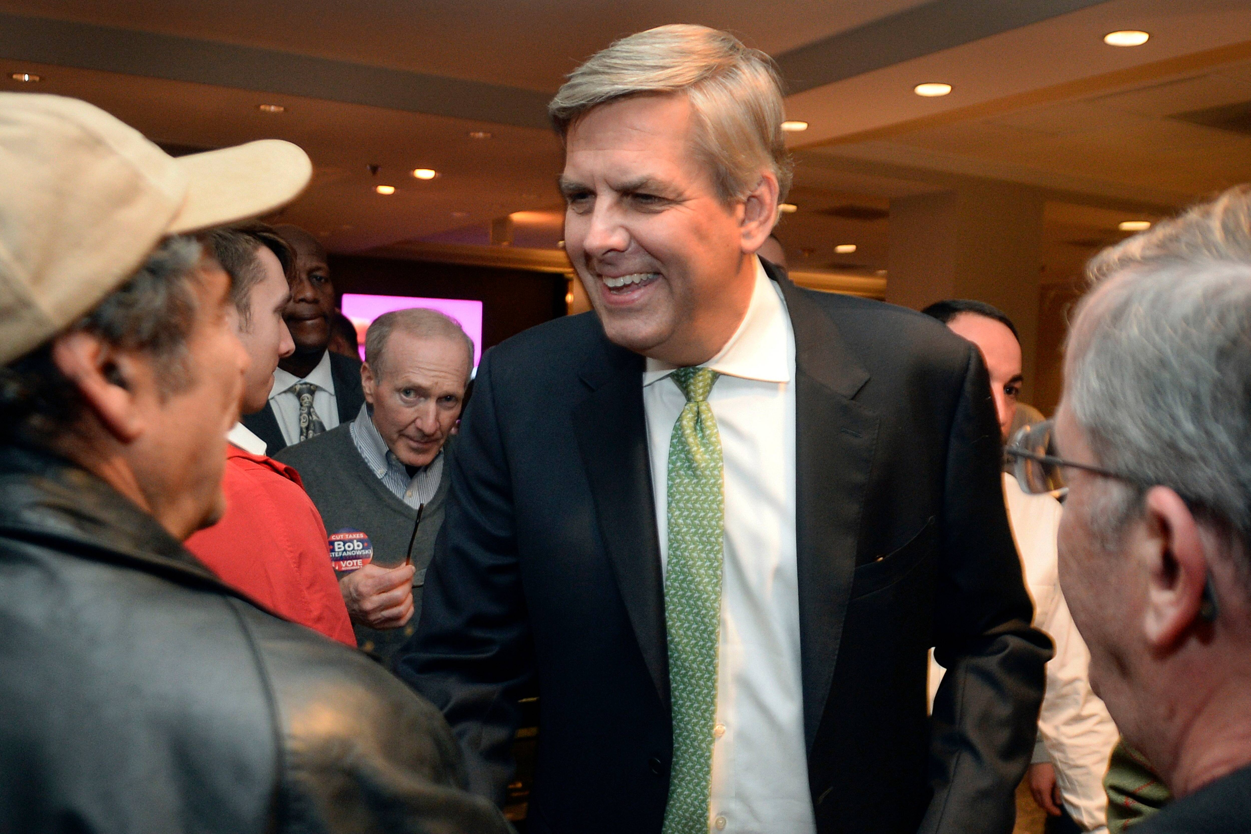 Republican gubernatorial candidate Bob Stefanowski greets supporters at an election night party on Nov. 6, 2018, in Rocky Hill, Conn. (Stephen Dunn/AP)