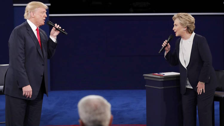 Donald Trump and Hillary Clinton debate in 2016. (Jim Young/Reuters)  
