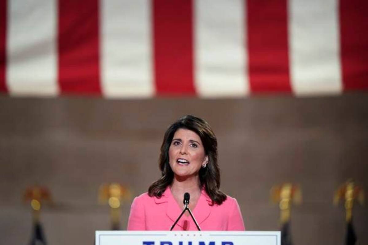 Nikki Haley speaks on the first day of the Republican National Convention in August 2020. (Jabin Botsford/The Washington Post)