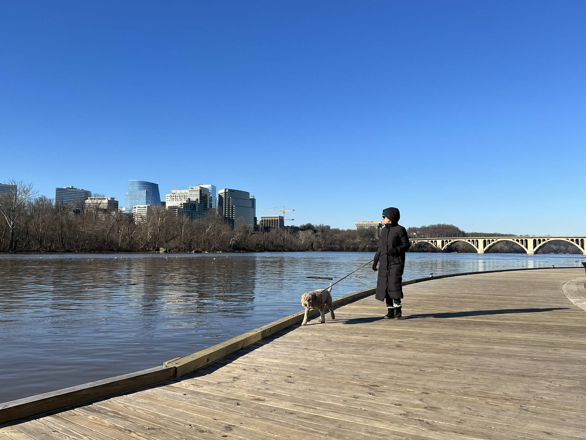 Blue skies over the Potomac River at the Georgetown waterfront on Sunday. (Jeannie in D.C./Flickr)