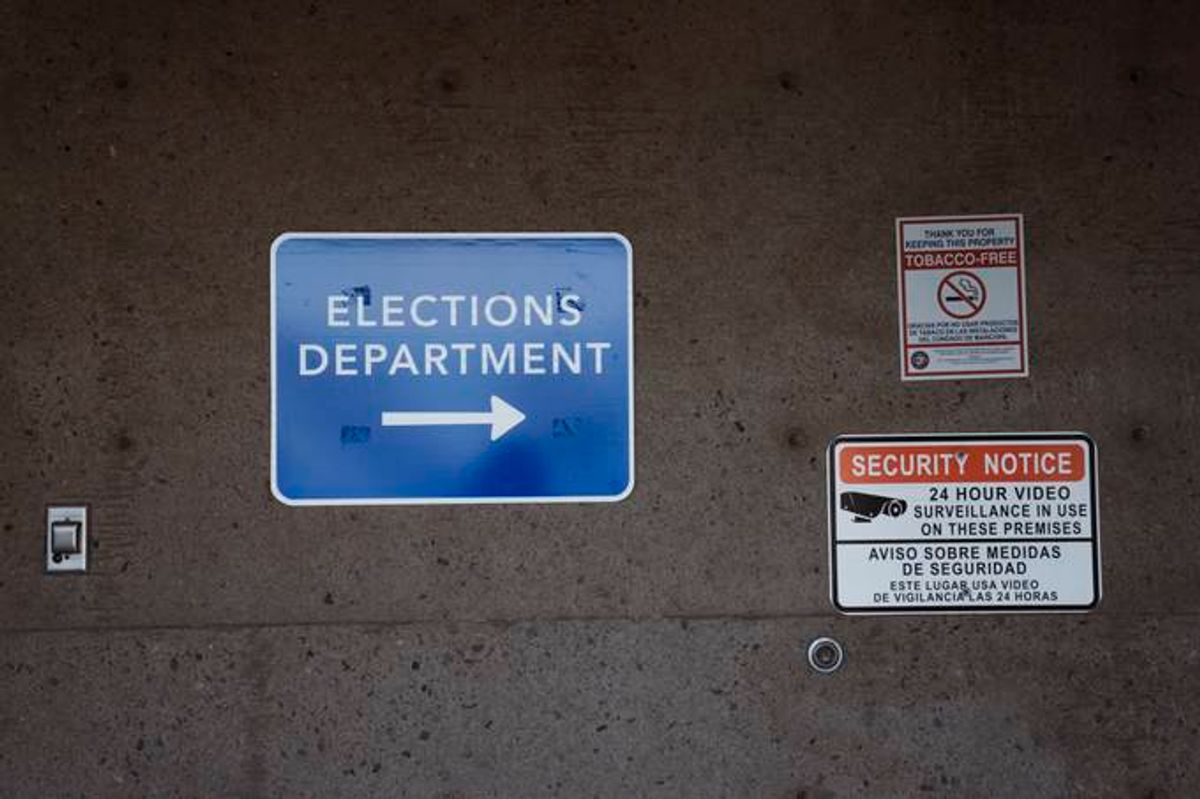 The Maricopa County Tabulation and Election Center on Monday in Phoenix. (Eric Thayer/The Washington Post)