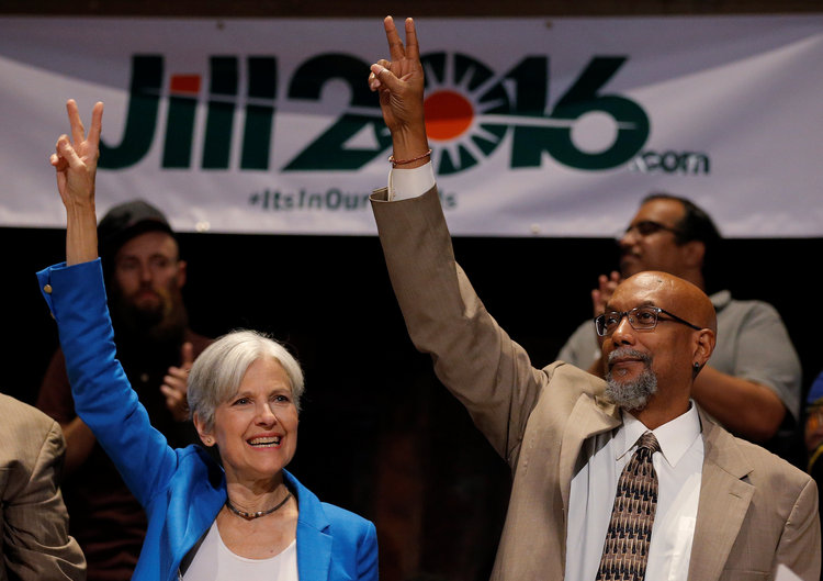 Jill Stein and her running mate Ajamu Baraka&nbsp;(Jim Young/Reuters)</p>  