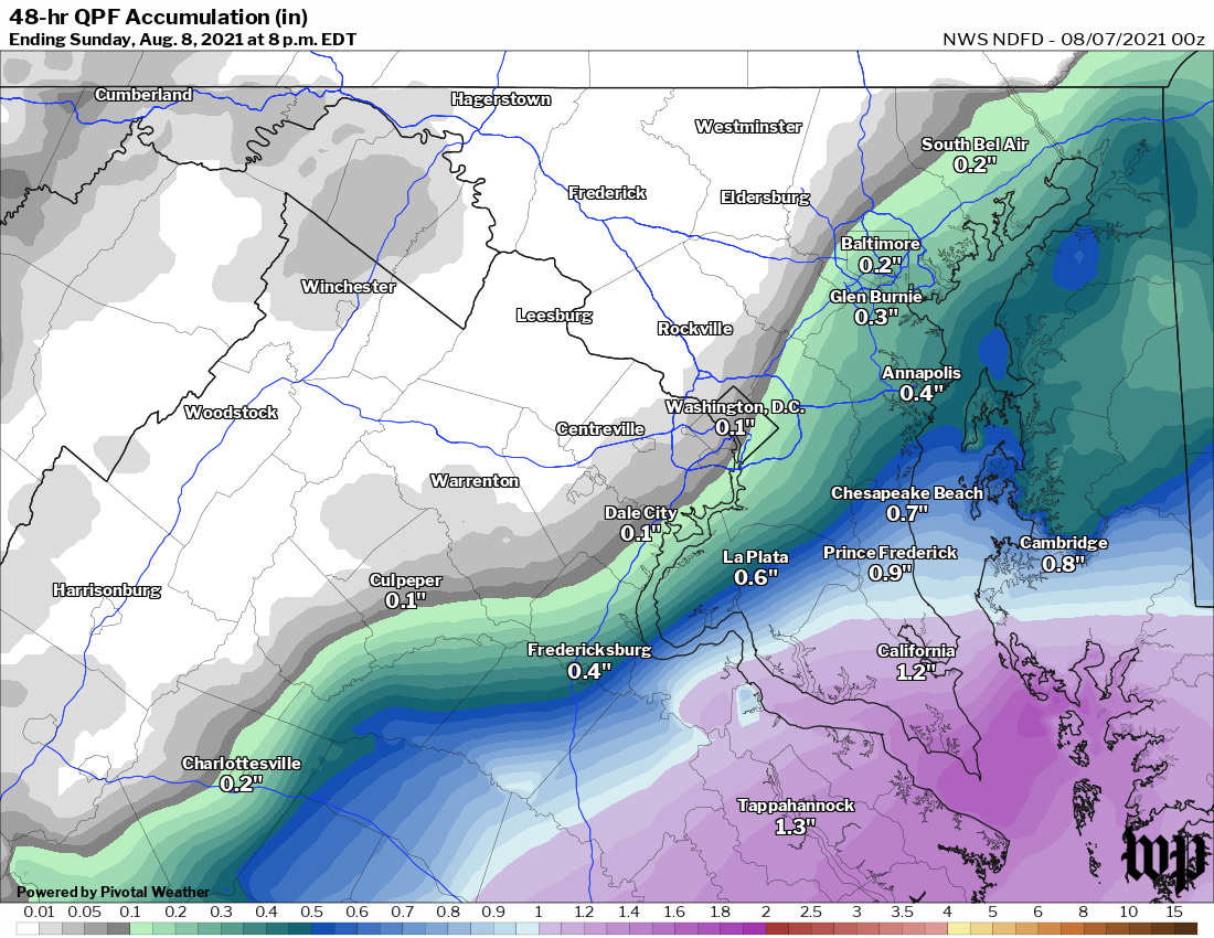 Rainfall forecast from the National Weather Service as of last night.