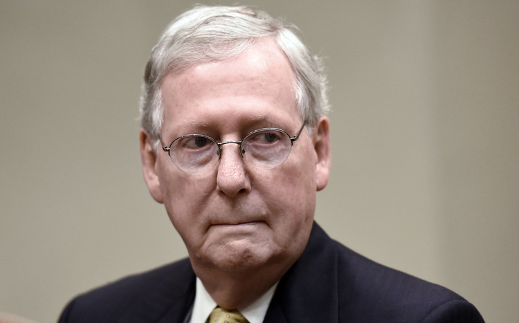 Mitch McConnell&nbsp;attends a meeting at the White House. (Olivier Douliery/Bloomberg)</p>  