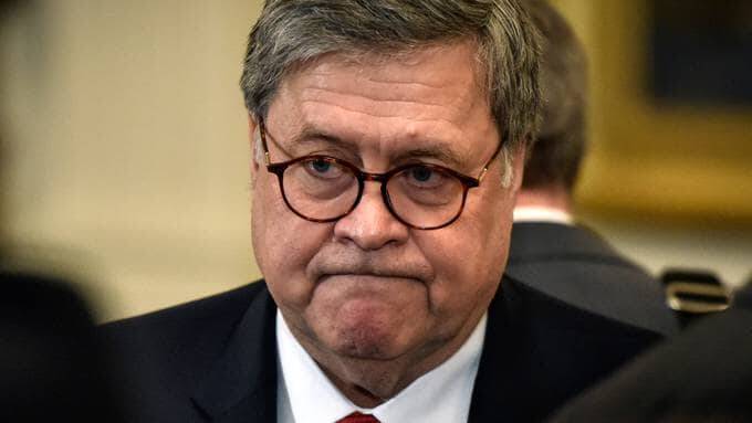 Then-Attorney Gen. William P. Barr in the East Room of The White House on April 1, 2019. (Bill O'Leary/The Washington Post)