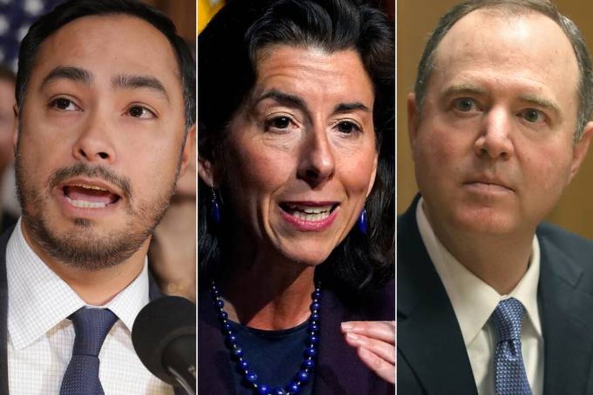 Rep. Joaquin Castro (D-Tex.), U.S. Secretary of Commerce Gina Raimondo and Rep. Adam B. Schiff (D-Calif.) each tested positive for the coronavirus following an event in D.C. (Chip Somodevilla/Getty Images; Charles Krupa/AP; Liz Hafalia/San Francisco Chronicle/AP)