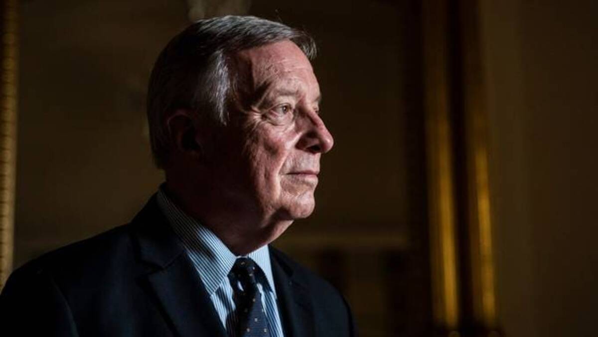 Sen. Richard J. Durbin, D-Ill., chairman of the Senate Judiciary Committee, on Capitol Hill in Washington on Thursday, Feb. 17, 2022. (Jabin Botsford/The Washington Post)