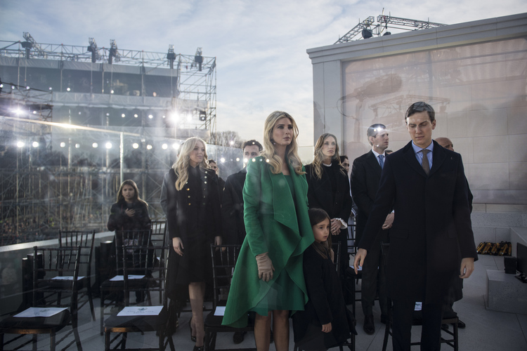 Ivanka Trump and her husband Jared Kushner listen on stage at the Lincoln Memorial during a pre-Inaugural "Make America Great Again! Welcome Celebration " (Photo by Jabin Botsford/The Washington Post)  