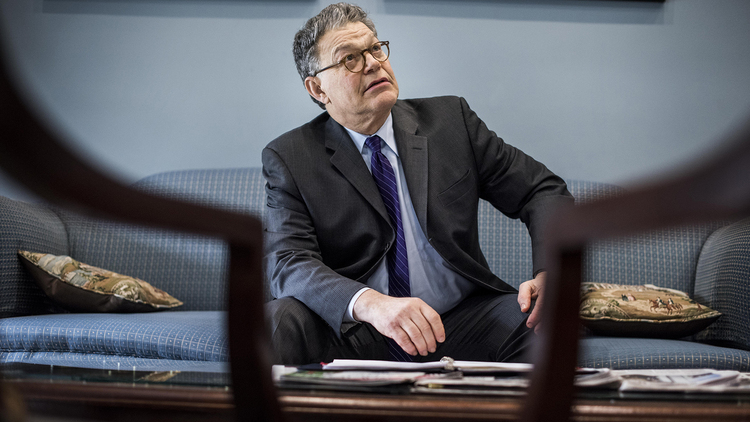 Franken works with staff in his Capitol office. (Melina Mara/The Washington Post)</p>  