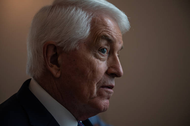 Tom Donohue inspects the remodeling work at the Chamber headquarters. (Salwan Georges/The Washington Post)  