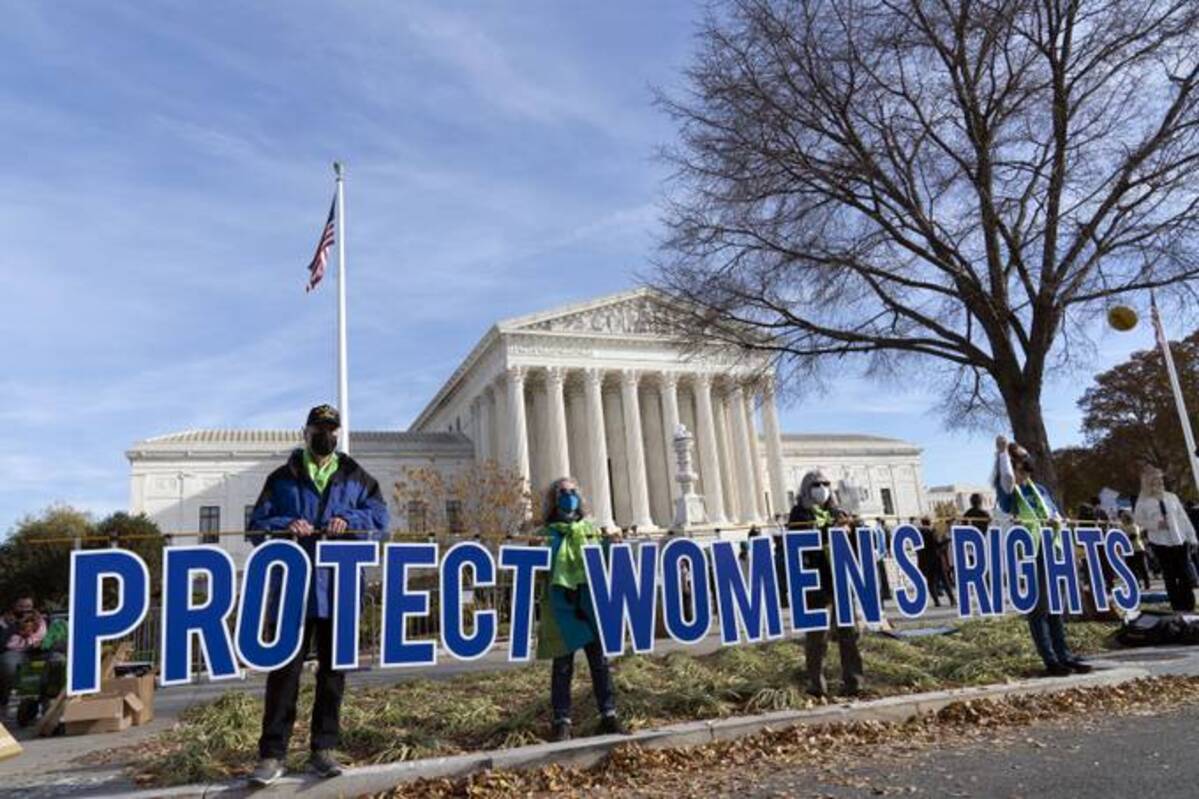 Abortion rights advocates demonstrate in front of the U.S. Supreme Court on Wednesday. (Jose Luis Magana/AP)