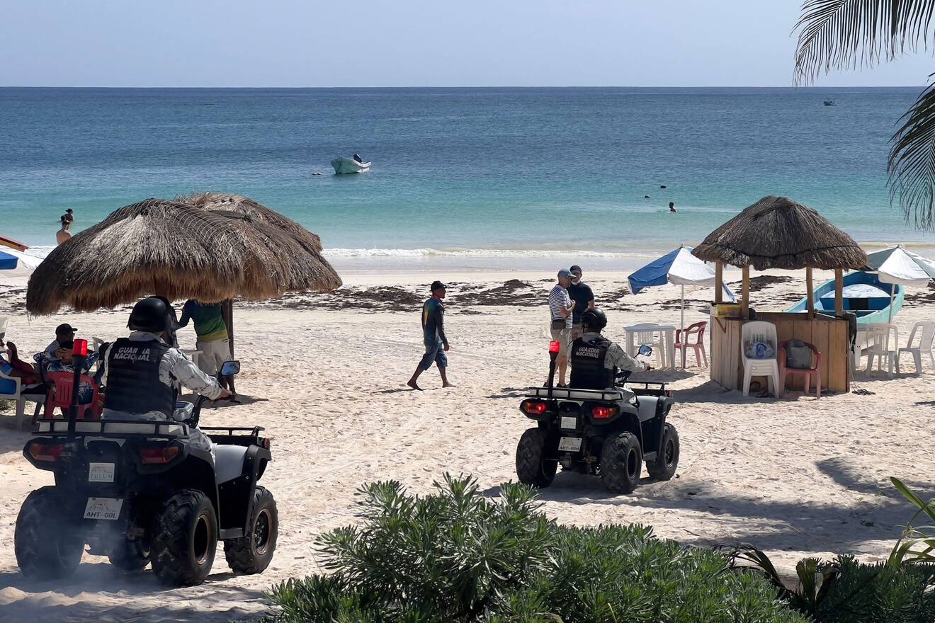 Police patrol the beach in Tulum, Mexico. (Daniel Slim/AFP/Getty Images)
