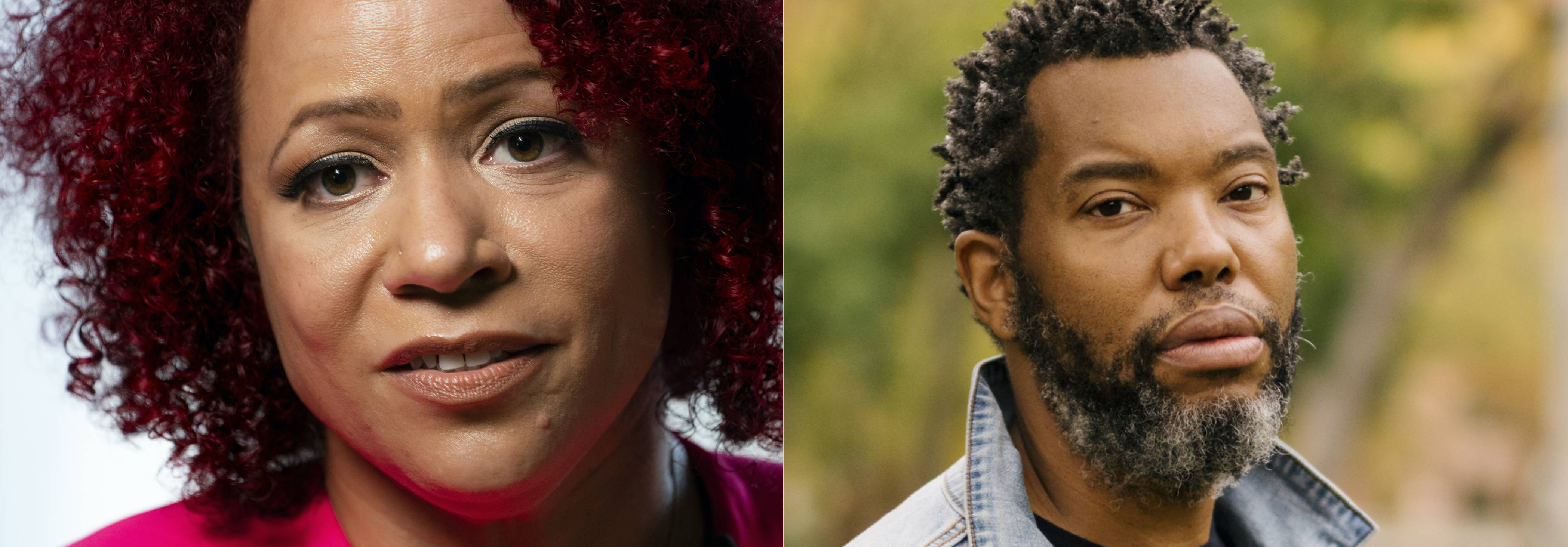 Nikole Hannah-Jones (AP Photo/John Minchillo); Ta-Nehisi Coates (Elias Williams for The Washington Post)