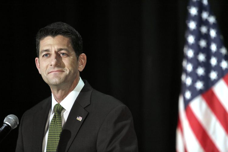 Paul Ryan celebrates inside the Janesville Armory last night. (Anthony Wahl/AP)</p>  