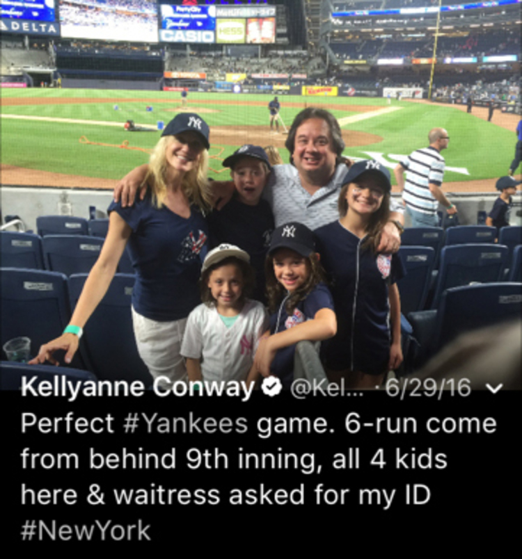 Kellyanne Conway tweeted this picture with her husband, George, and children.</p>  